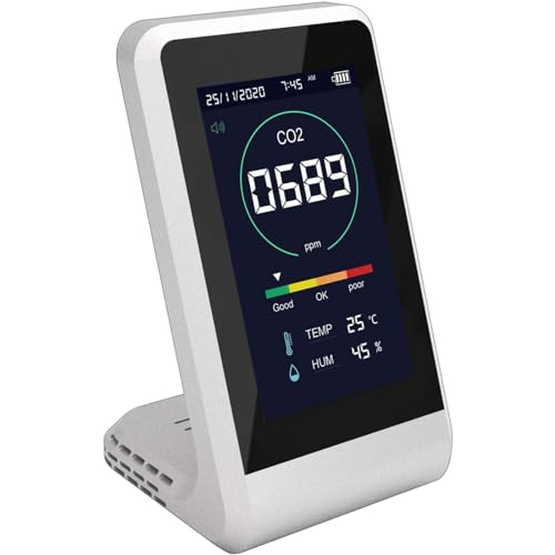 TOAMIT 東亜産業 CO2マネージャー コンパクト CO₂濃度測定器 二酸化炭素濃度 温度測定 湿度測定 空気の状態を見える化 二酸化炭素濃度測定器 アラート機能付き 充電式 卓上型 アラーム機能 入力電圧DC5V